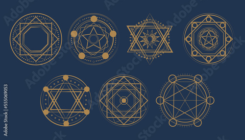 Magic circle, Mystical geometry symbol. Linear alchemy, occult, philosophical sign. Astrology and religion concept.