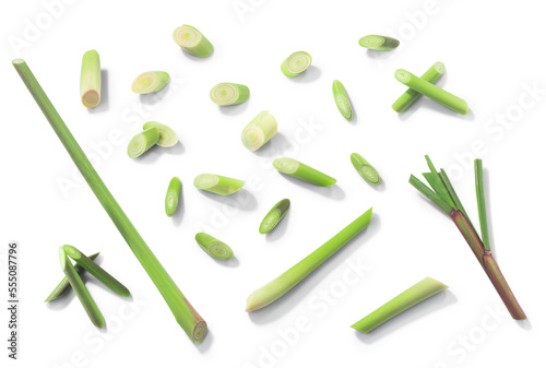 Lemongrass (Cymbopogon citratus), cut stems isolated png, top view