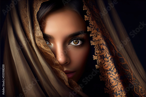 portrait of a beautiful brown eyed brunette woman with veil, made with Generative AI 