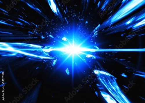爆発する抽象的な青い光線の背景