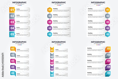 Vector illustration 5 Steps infographics. Flat design set for advertising brochure flyer and magazine. Pack of 1715