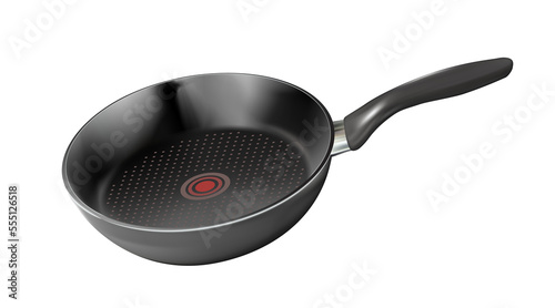 Realistic black metal frying pan. Non-stick coating.