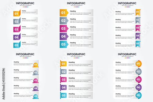 Vector illustration 5 Steps infographics. Flat design set for advertising brochure flyer and magazine. Pack of 1841