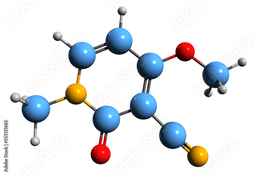  3D image of Ricinine skeletal formula - molecular chemical structure of toxic alkaloid isolated on white background