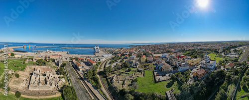 Drone view at the roman archaeological site of Porto Torres on Sardinia, Italy