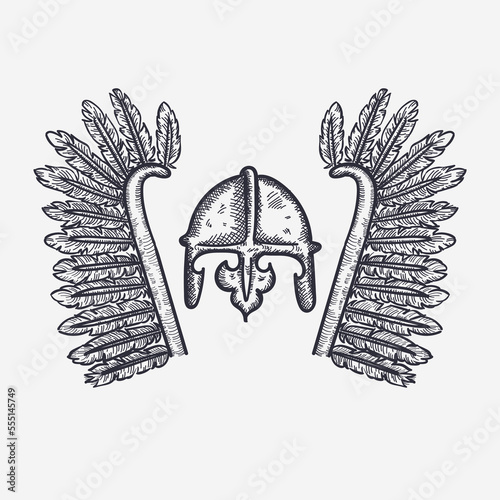 Hussar - Polish winged medieval soldier, knight, vector hand drawn illustration, symbol of Poland