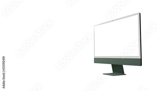 Computer display with white blank screen. Front view. Isolated on white background. 3D illustration.