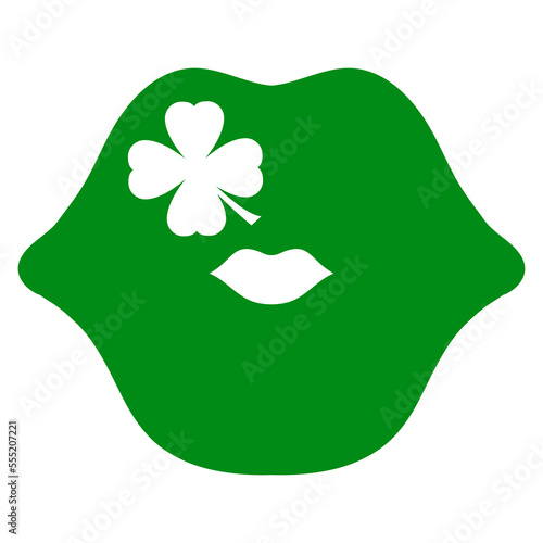 Día de San Patricio. Beso irlandés. Silueta aislada de labio con trébol de 4 hojas