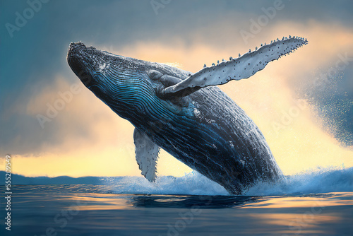 humpback whale jumping on water. generative ai
