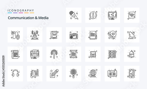 25 Communication And Media Line icon pack