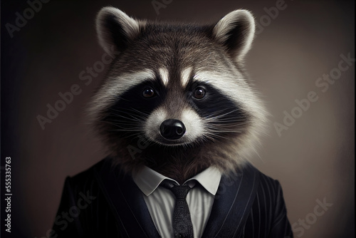 Portrait of Raccoon in a business suit, generative ai