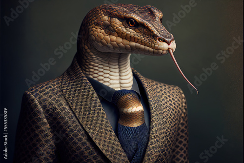 Portrait of snake in a business suit, generative ai