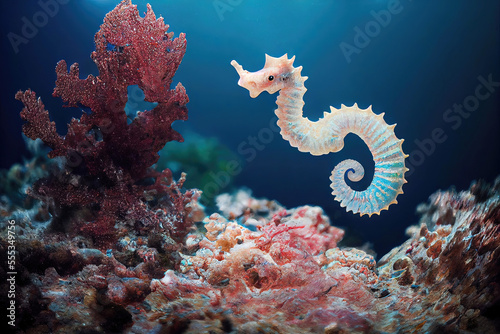 Cute seahorse under water as sealife illustration (Generative AI)