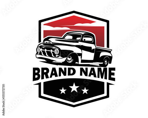 classic chevy truck vector view with sunset view on white background view from side. Best for logos, badges, emblems, classic truck industry. vector illustration in eps 10.