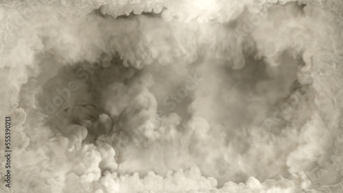 White smoke square frame like tunnel in clouds - abstract 3D illustration