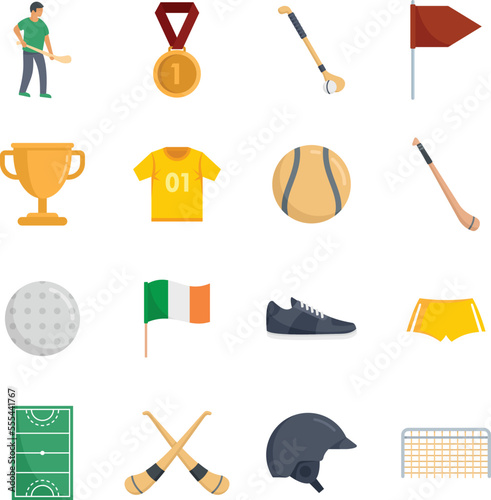 Hurling icons set. Flat set of hurling vector icons for web design isolated