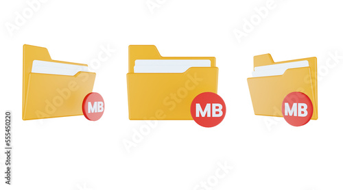 3d render folder megabyte icon with orange file folder and red megabyte