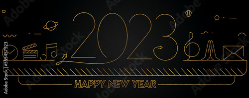 Happy new year 2023 golden calligraphy design banner