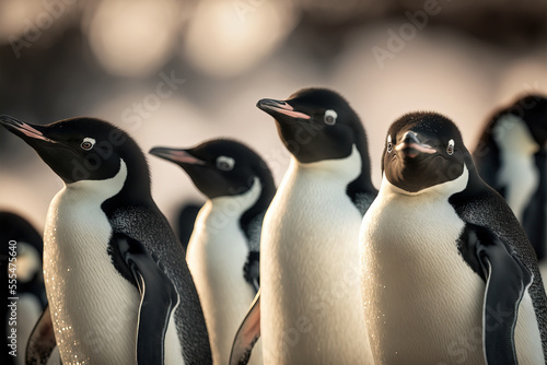 Adelie penguins in Antarctica. Digital artwork 