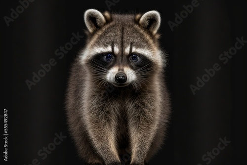  a raccoon is standing on a black background with a black background and a black background with a raccoon. Generative AI