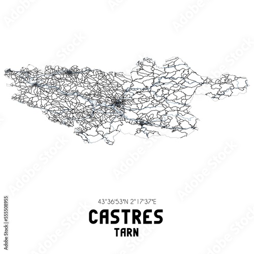 Black and white map of Castres, Tarn, France.