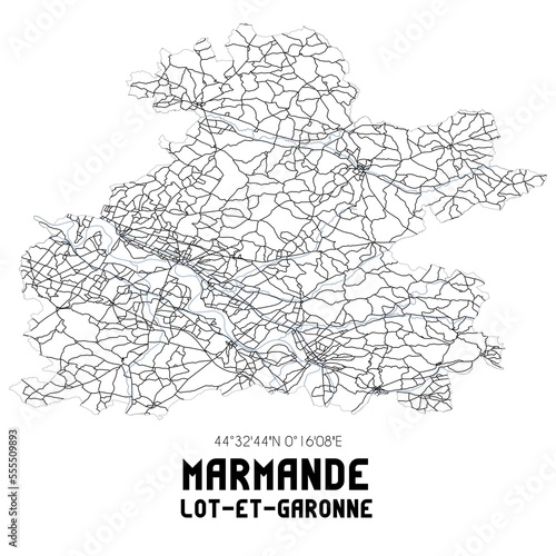 Black and white map of Marmande, Lot-et-Garonne, France.