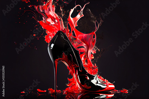 Red high heel shoes. Generative AI.