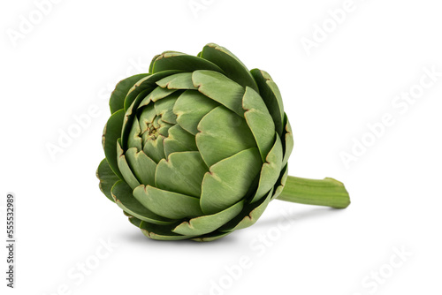 Greeen artichoke isolated on white background.