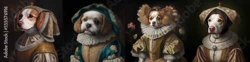 Renaissance Dogs. [Digital Art Painting, Sci-Fi Fantasy Horror Background, Graphic Novel, Postcard, or Product Image]