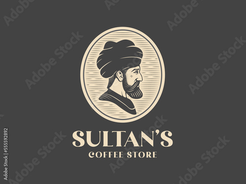 Ottoman sultan silhoutte coffee store vintage logo vector