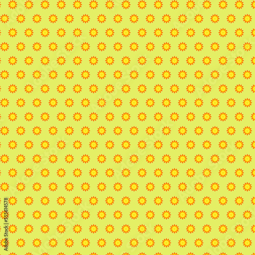 Bright joyful summer fabric print with bright little sunflowers on a yellow background