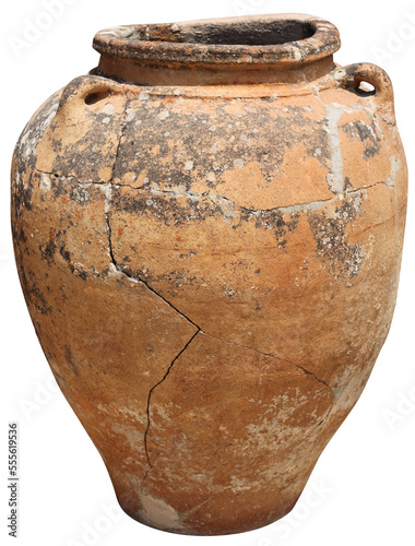 Ancient fractured amphora terracotta vase isolated