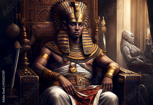 Egyptian pharaoh sitting in background