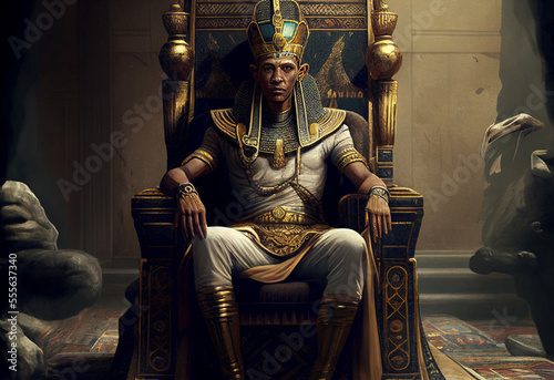 Egyptian pharaoh sitting in background