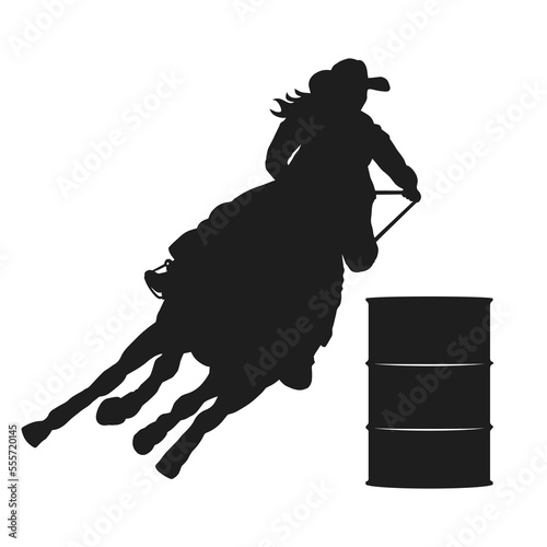 Barrel Racer w Female Horse and Rider Silhouette Image