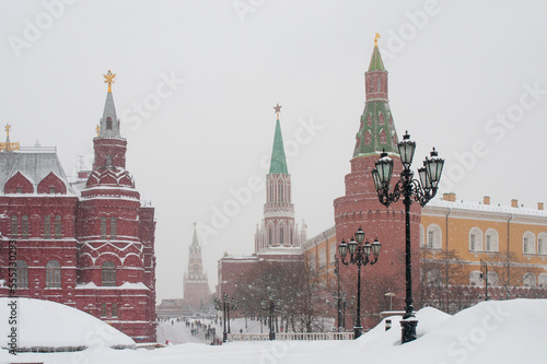 Snowdrifts on Red Square in winter in Moscow, Russia