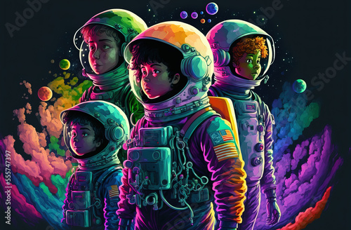 Teenage astronauts space explorers. sketch art for artist creativity and inspiration. generative AI
