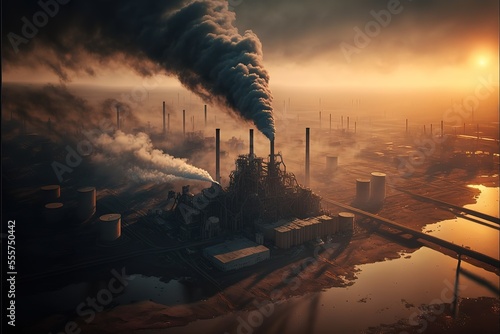 industry metallurgical plant dawn smoke smog. Generative AI