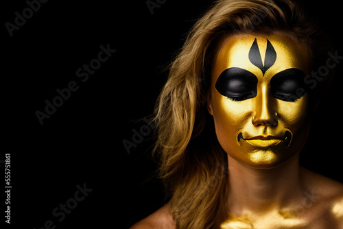 Young woman in golden makeup Genarative AI