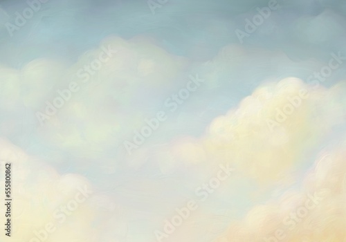 Aesthetic angelic oil paint blue sky with white clouds illustration background