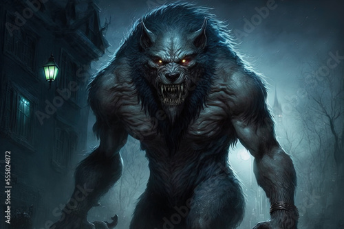 Nighttime werewolf wolf monsters. Generative AI