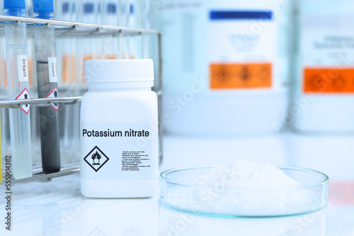 Potassium nitrate in bottle , chemical in the laboratory and industry