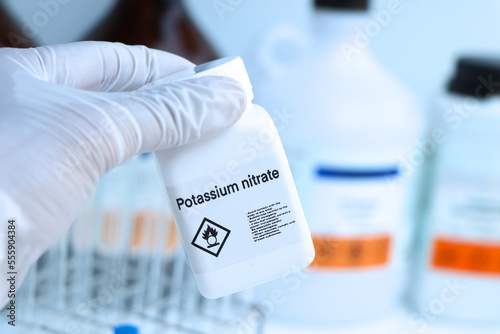 Potassium nitrate in bottle , chemical in the laboratory and industry