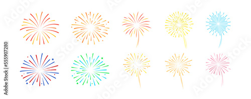 Holiday fireworks set. Flat vector illustration.