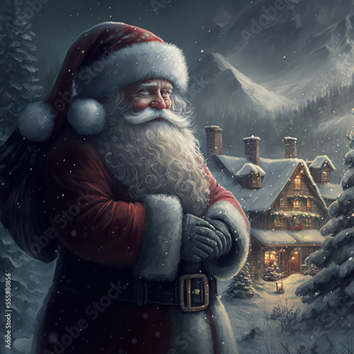santa claus on the montain snowing