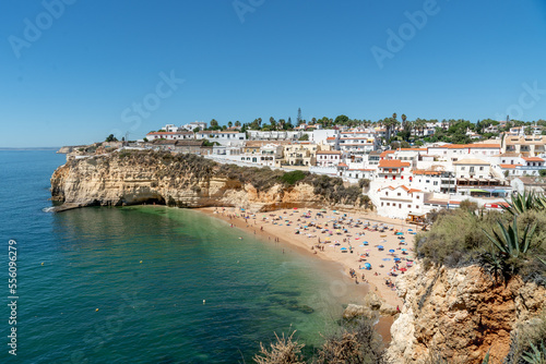 Village on the cliffs on Carvoeiro beach, Algarve, Portugal
