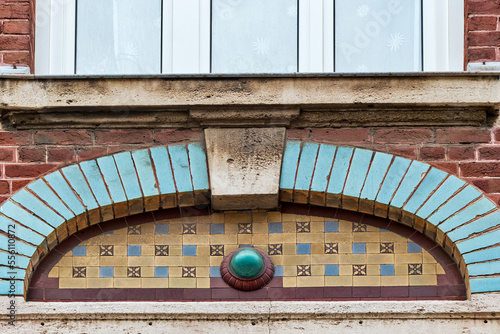 detail of the facade of a seaside villa in the town of Malo les Bains, District of Dunkirk, France