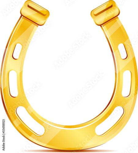 One golden horseshoe in front view isolated on white