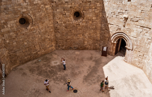 Interior view of the octagonal "Castel del Monte" (Castle of the Mountain) near Andria, Puglia, Italy, a 13th-century citadel and castle built by Emperor Frederick II. World Heritage site since 1996.