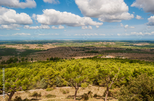 Landscape on Apulian countryside from "Castel del Monte" (Castle of the Mountain) near Andria, Puglia, Italy, a 13th-century citadel and castle built by Emperor Frederick II. 